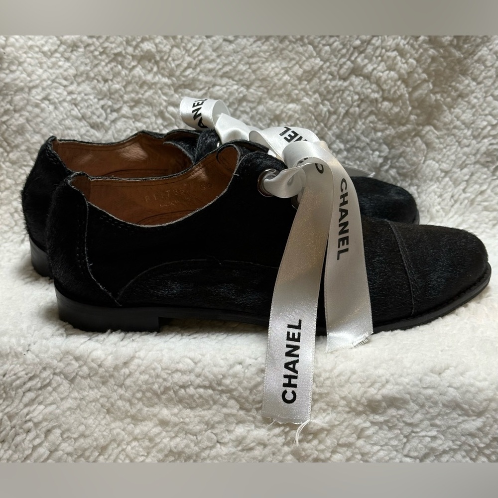 All Black Brand Cowman Lace Up Oxfords Shoes Sz39 w/Authenticate CHANEL Ribbons - Picture 4 of 9